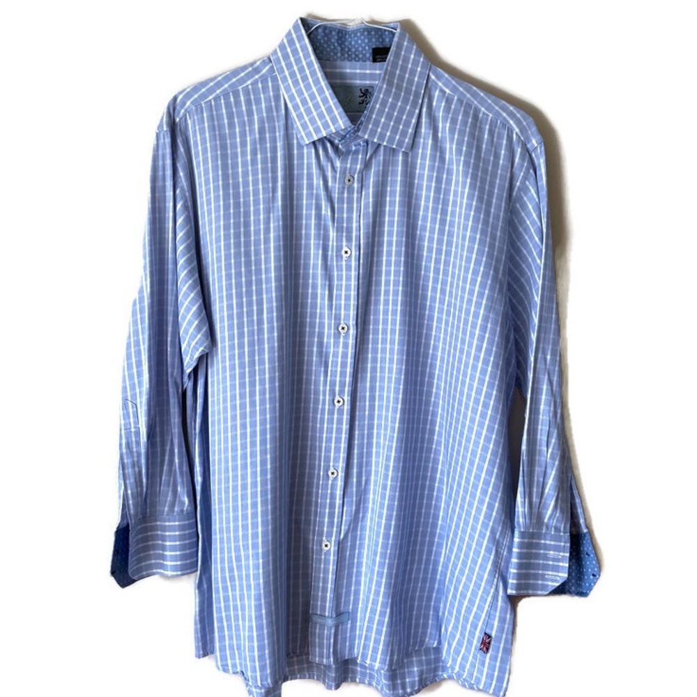 English Laundry Mens Blue Plaid Shirt 17.5/ 32-33